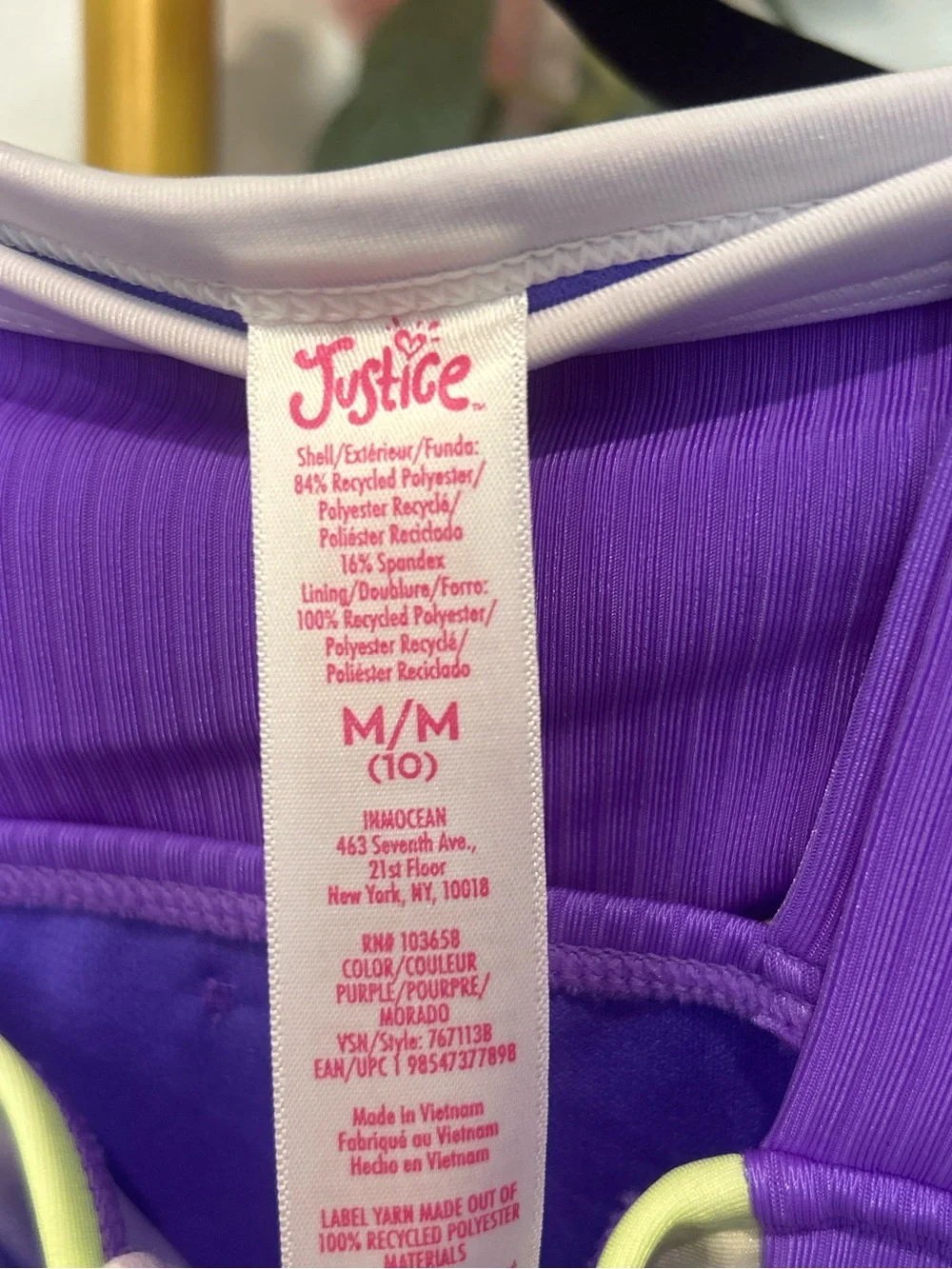 Justice Girls Size 10 Purple Ribbed Colorblock 2 Piece Bikini Swimsuit NWT